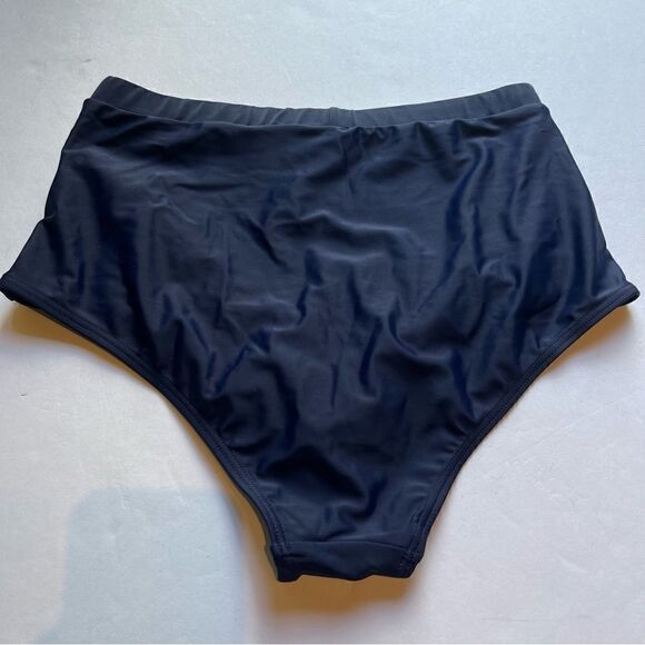 Women's Bikini Bottom Navy Blue Size Large Ruched Sides. High Waist - Picture 2 of 7
